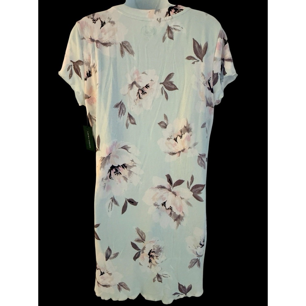 LAURA ASHLEY WOMEN SOFT COZY NIGHTGOWN M PASTEL MINT FLORAL NWT LACE POCKET - Picture 7 of 12